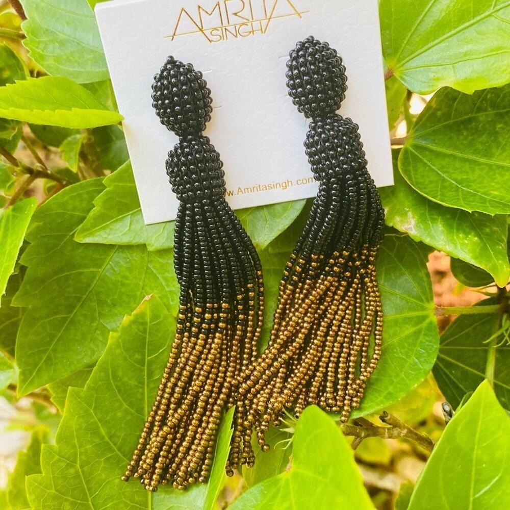 Black Gold Seed Bead Tassel Earring